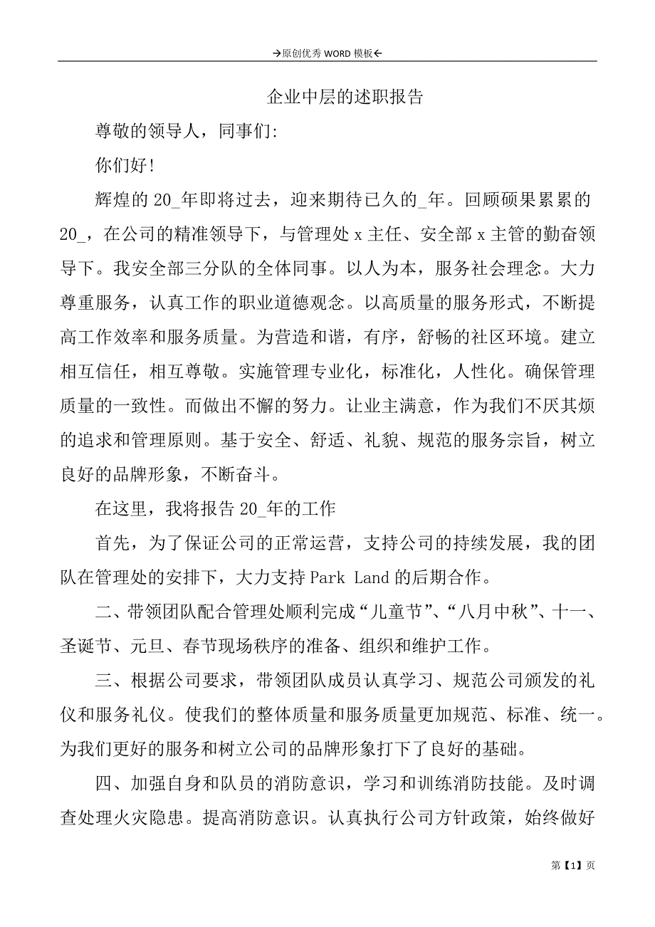 企业中层的述职报告_第1页