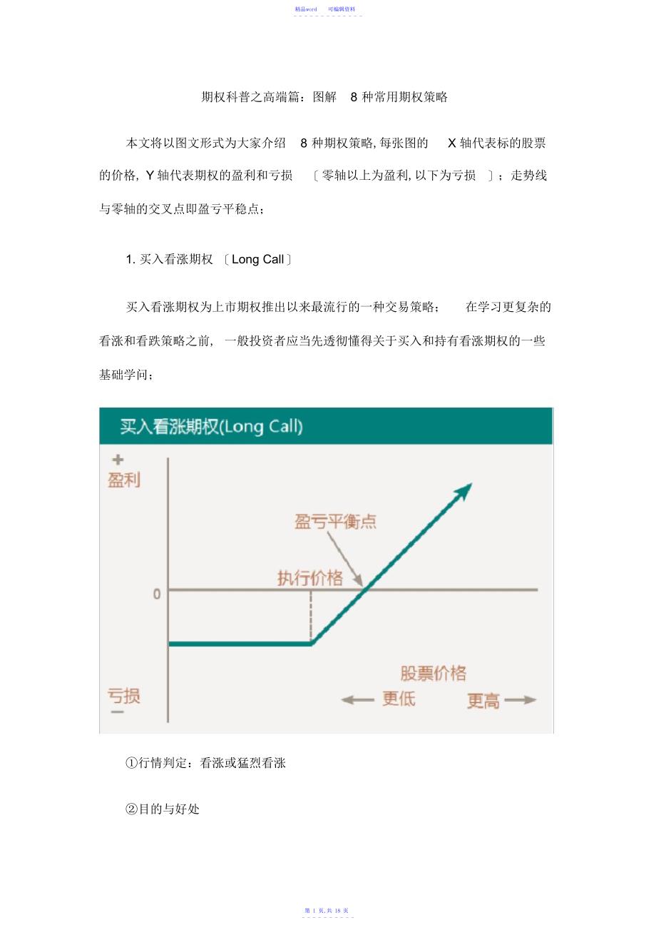 2021年牛市差价期权策略组合盈亏分析--期权科普之高端篇：图解8种常用期权策略.doc_第1页