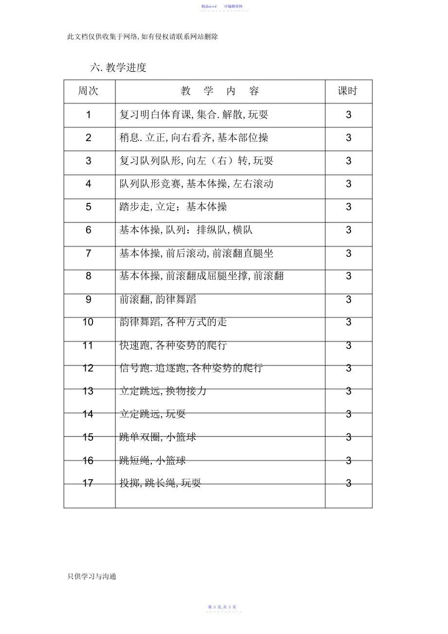 2021年第二学期一年级体育教学工作计划教学内容_第5页