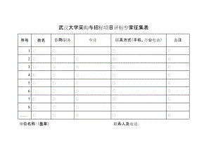 武汉大学采购与招标项目评标专家征集表