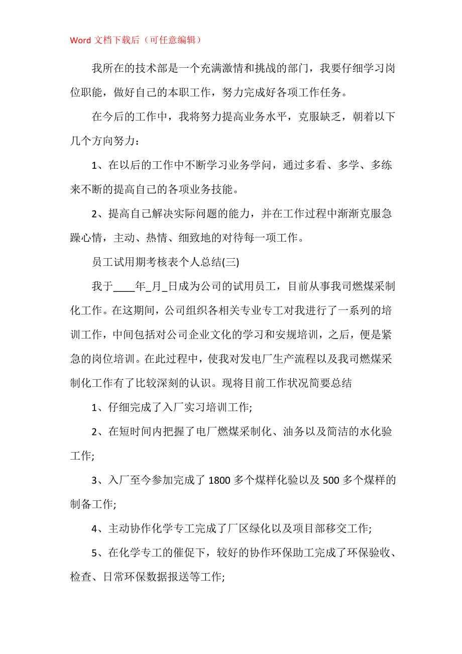 员工试用期考核表个人总结模板10篇_第2页