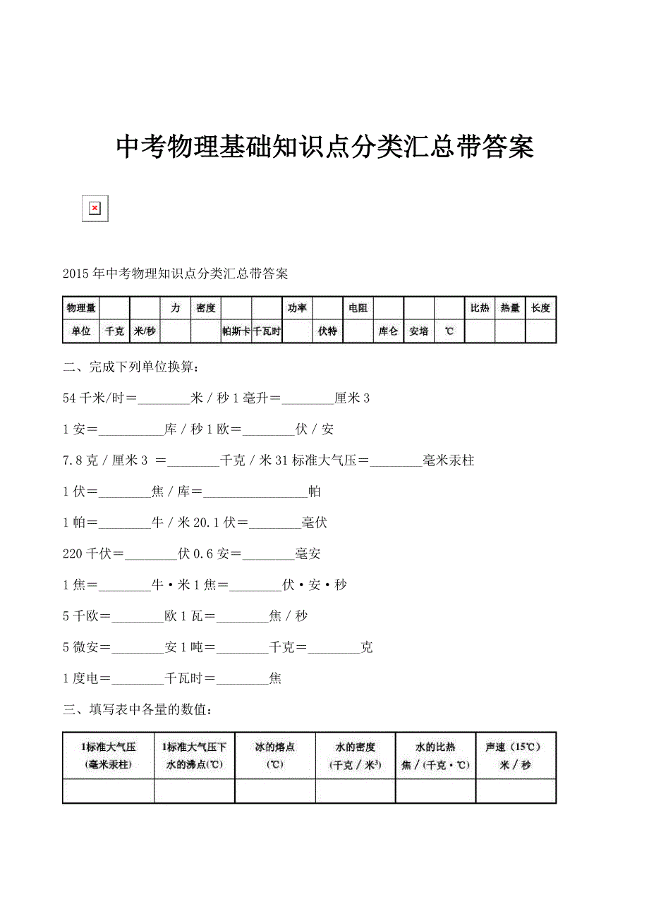 中考物理基础知识点分类汇总带答案_第1页