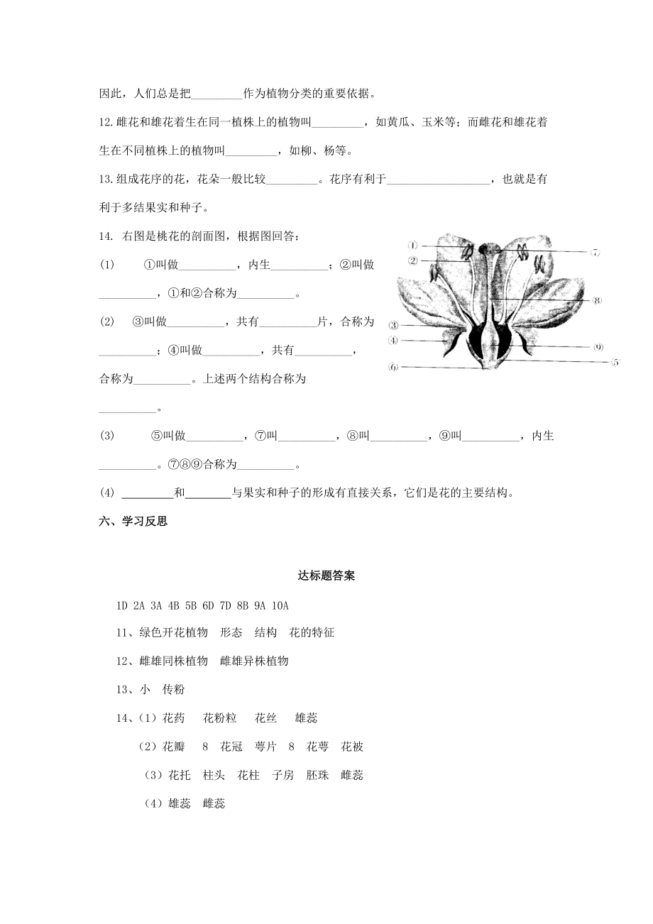 八年级生物上册 1.1花的结构同步练习 济南版 试题_第2页