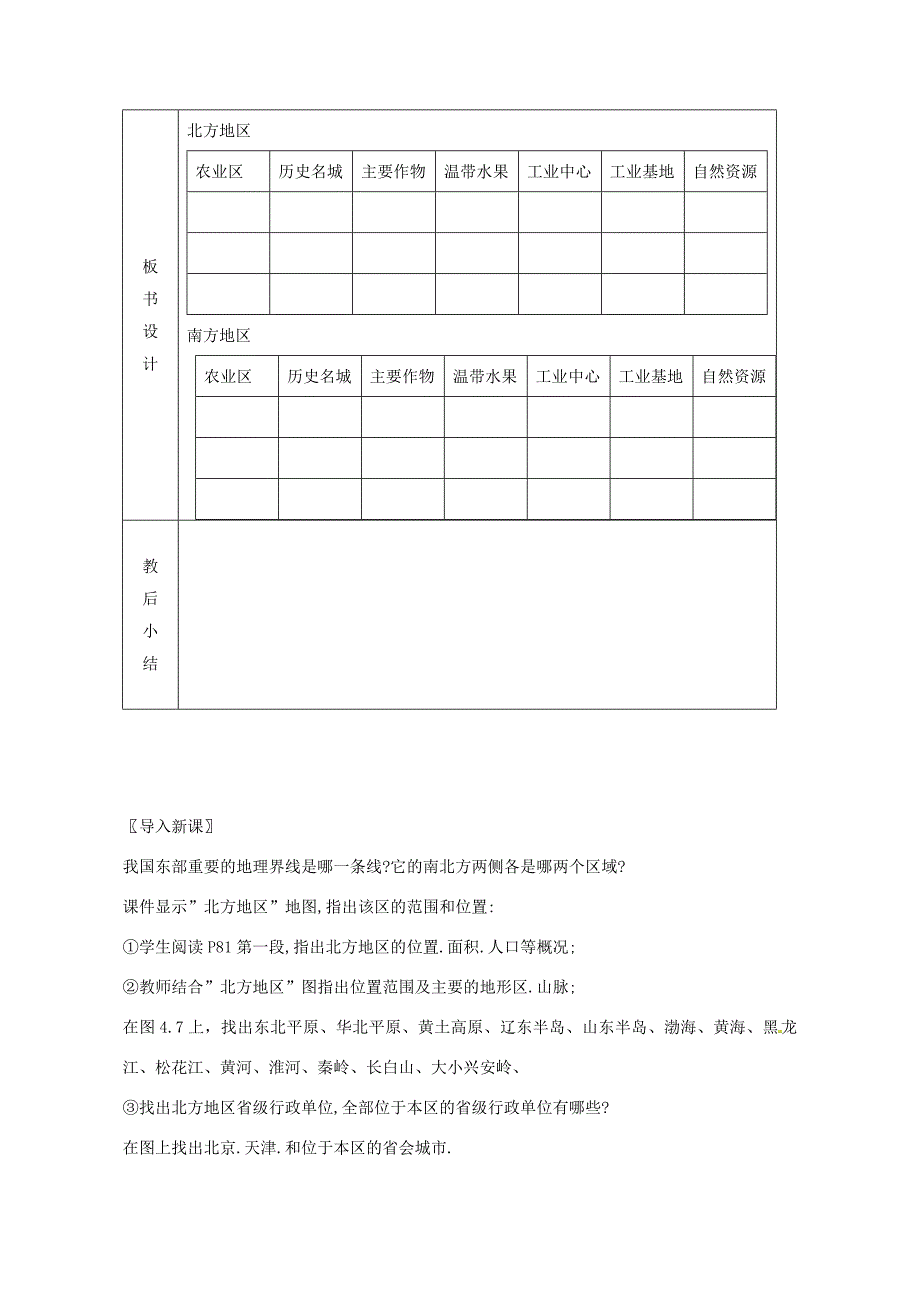 八年级地理下册 第五章 第二节 北方地区和南方地区教案(无答案)(新版)湘教版 教案_第2页