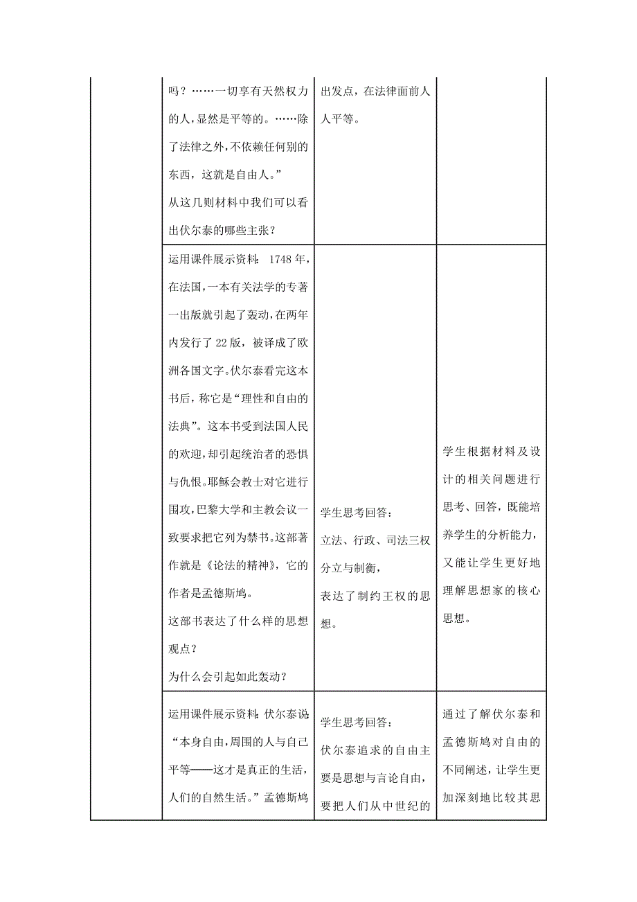 八年级历史与社会下册 第六单元 第二课 第3框(启蒙运动)教学设计 人教版 教案_第3页