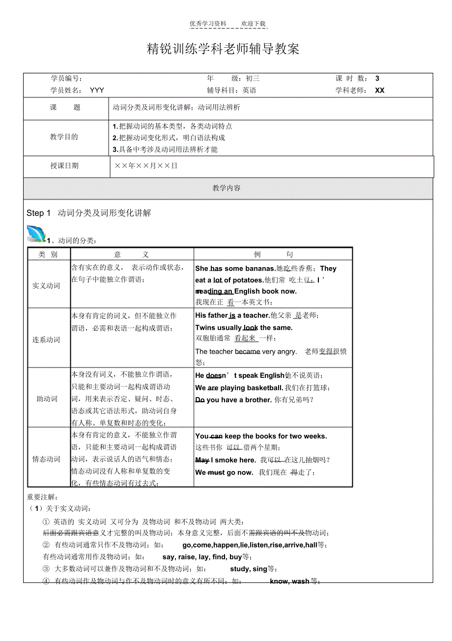 2021年动词分类-词性变化-用法辨析_第1页