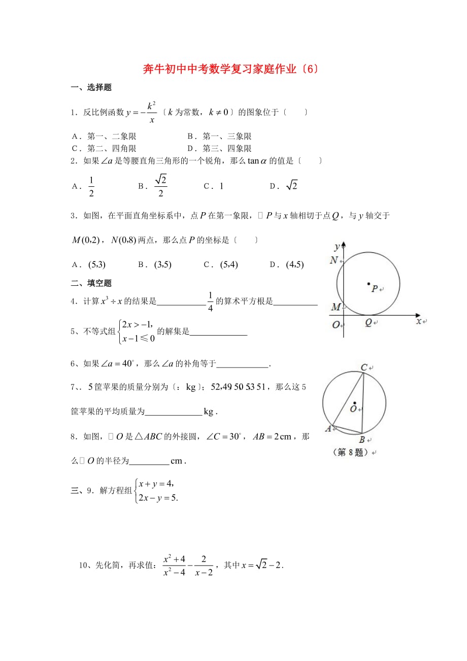 （整理版）奔牛初中中考数学复习家庭作业（6）_第1页