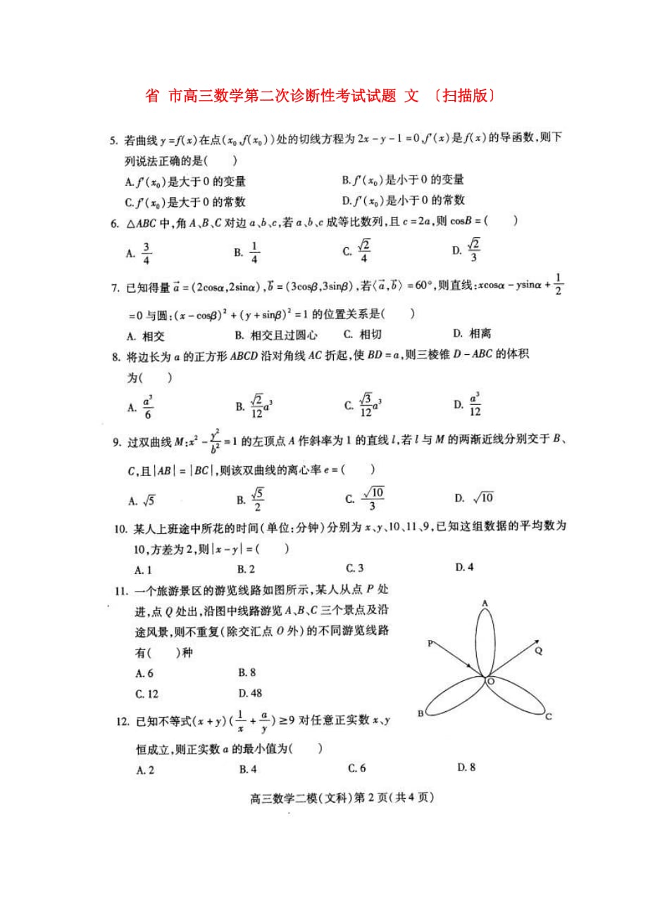 市高三数学第二次诊断性考试试题文（扫描）_第1页