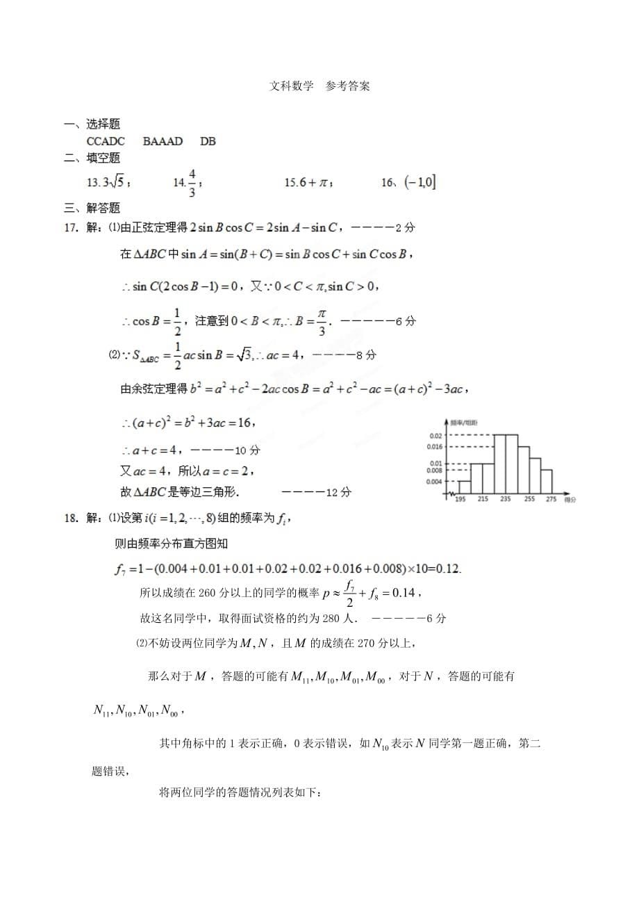 示范性高中高三数学1月周练试题文（扫描_第5页