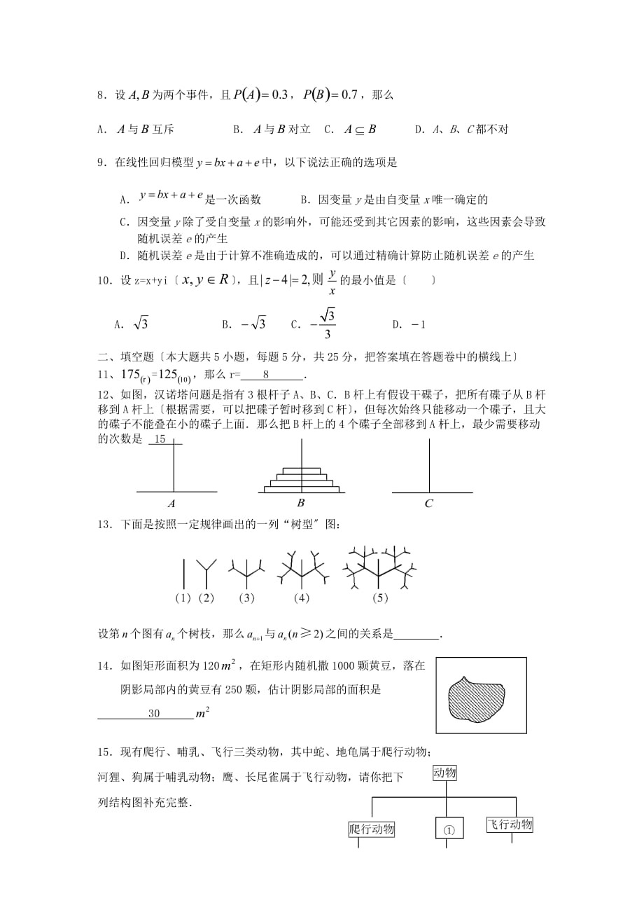 梅川高中秋季高二文科数学自测题（5）_第2页