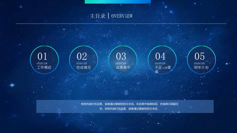 星空背景亮丽活力蓝精美工作总结报告PPT教学课件_第2页