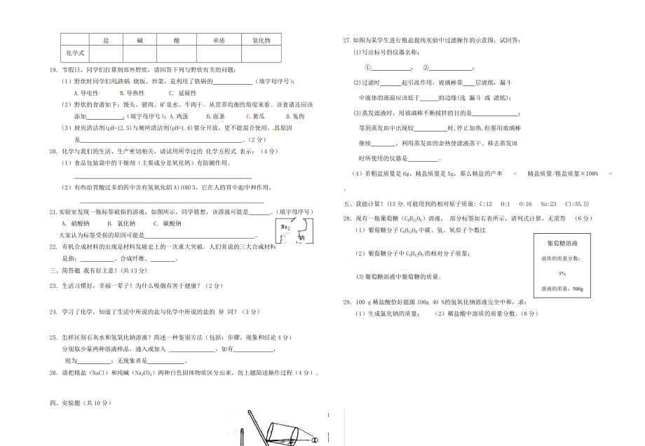 九年级化学第二次联考试题(无答案) 试题_第2页