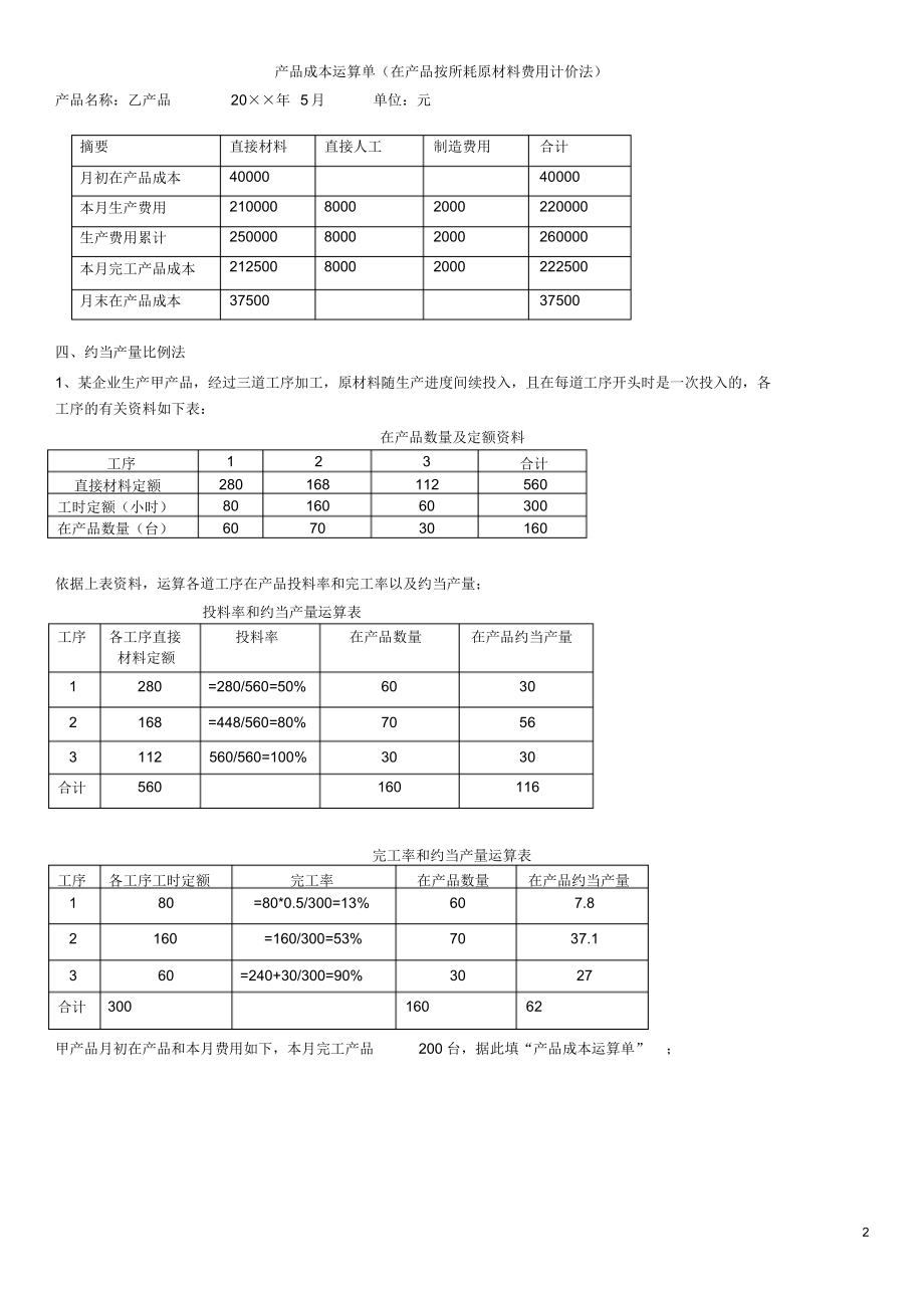 2021年生产费用在完工产品与在产品之间的分配练习2014答案版.doc_第2页