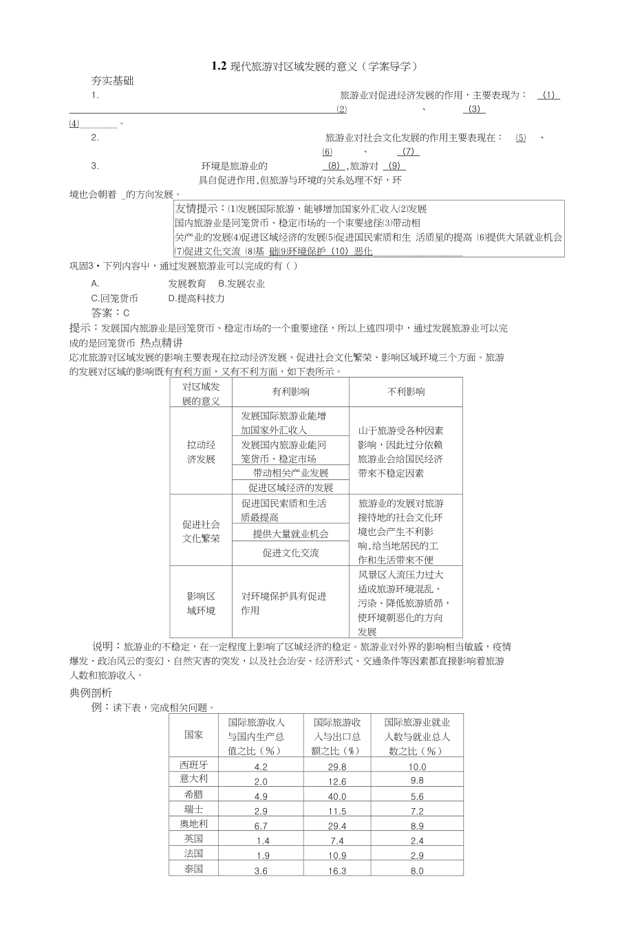 《现代旅游对区域发展的意义》学案1（新人教版选修3）_第1页