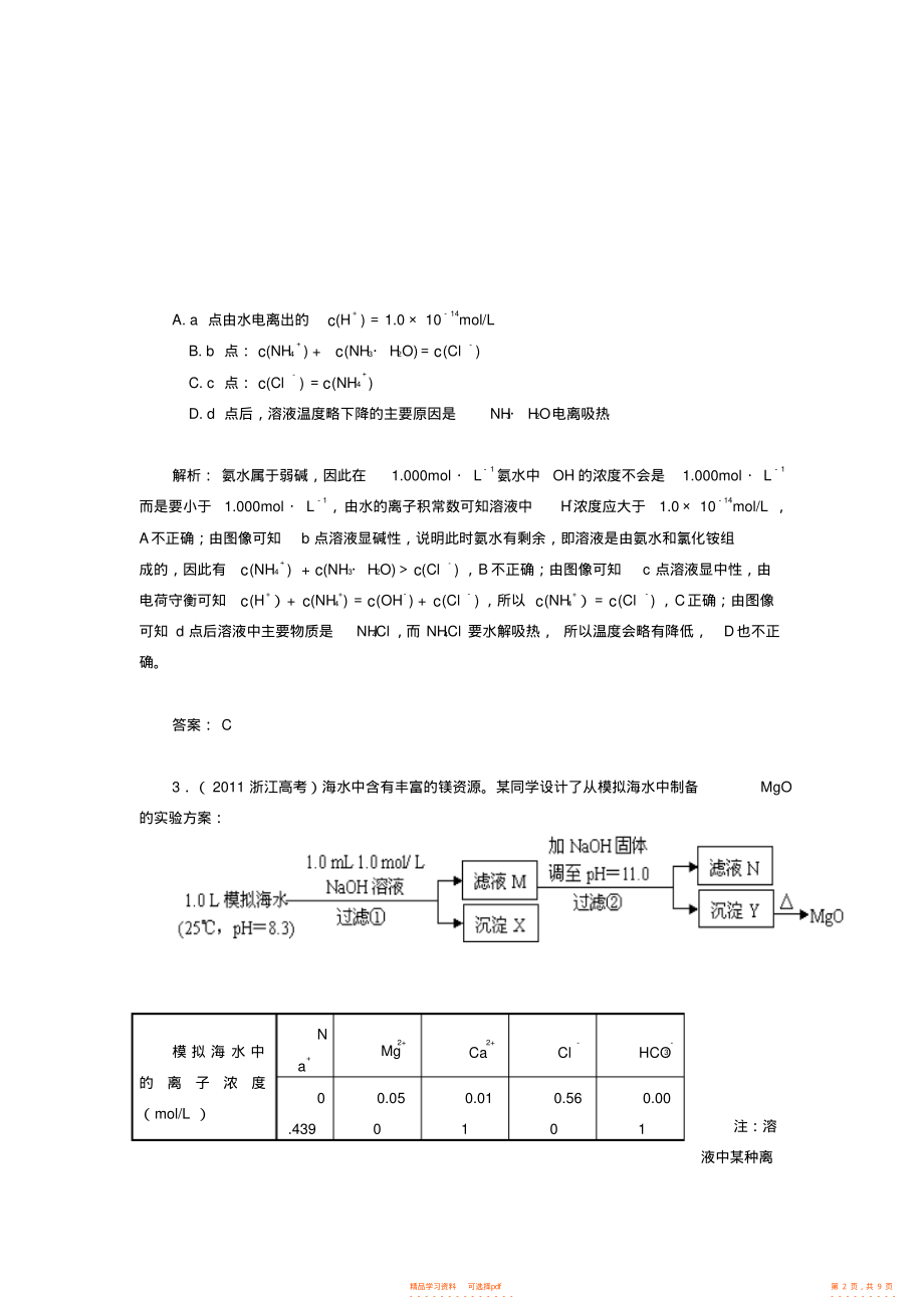 2021年高考化学试题分类汇编解析电解质溶液_第2页