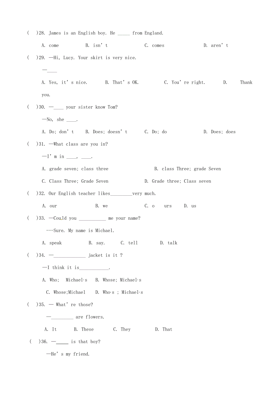 七年级英语下学期月考试题(无答案) 试题_第3页