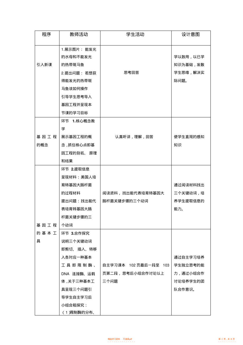 【教学设计】高中生物《基因工程及其应用》教学设计_第2页