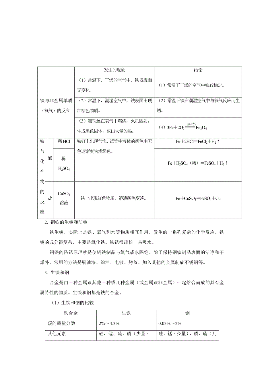 九年级化学第二册 第一章 金属§1铁的性质、§2生铁和钢人教四年制知识精讲 试题_第2页