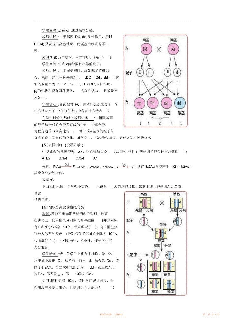 【教学设计】人教版高中生物必修二第一节《孟德尔豌豆杂交实验》教学设计_第5页