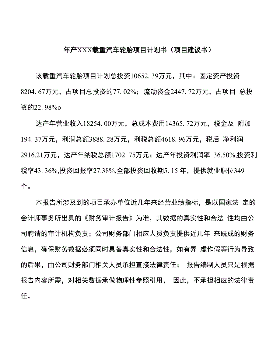 年产xxx载重汽车轮胎项目计划书（项目建议书）_第1页