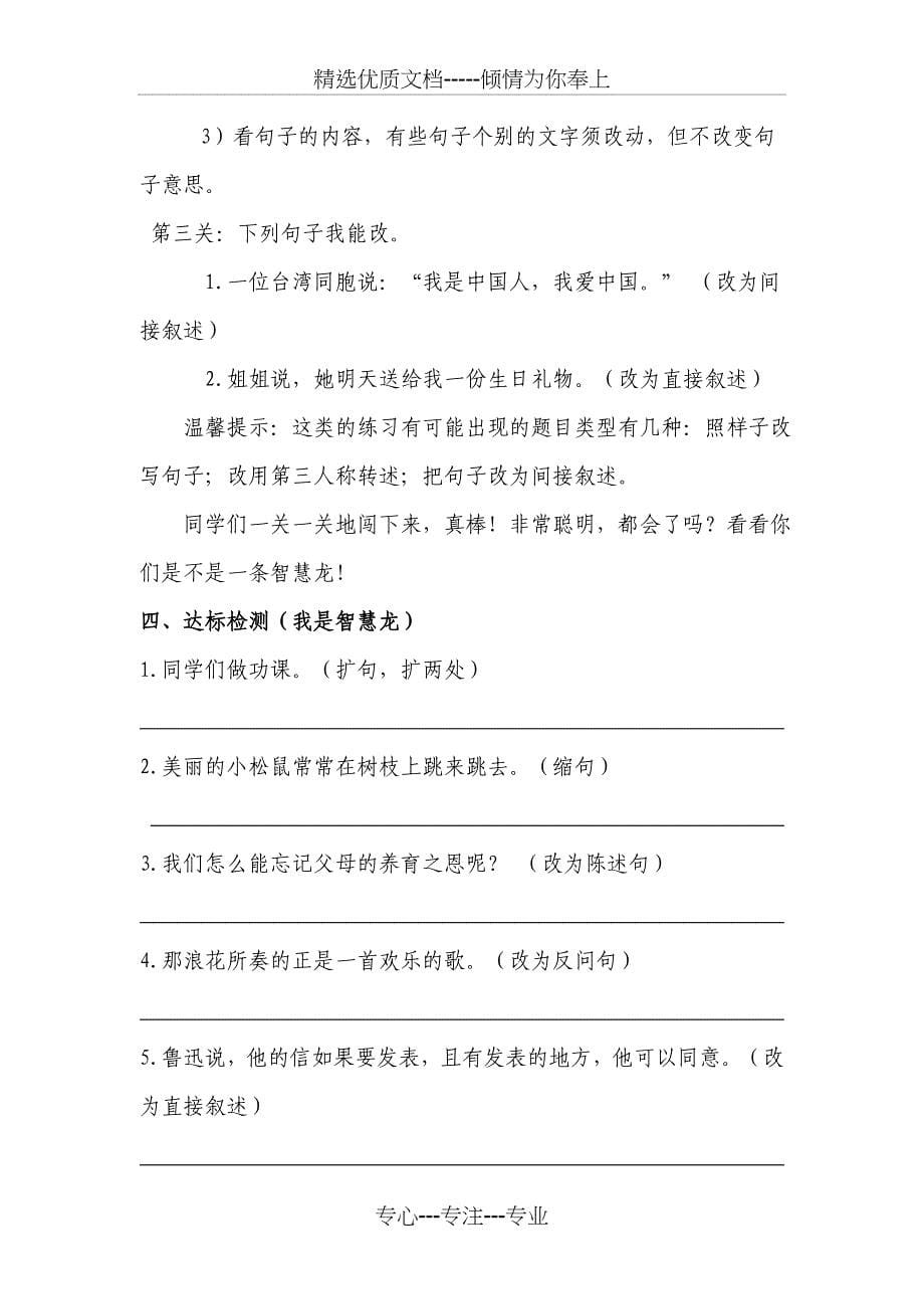 六年级语文总复习之句型转换教学设计-1---电子版教案(共16页)_第5页