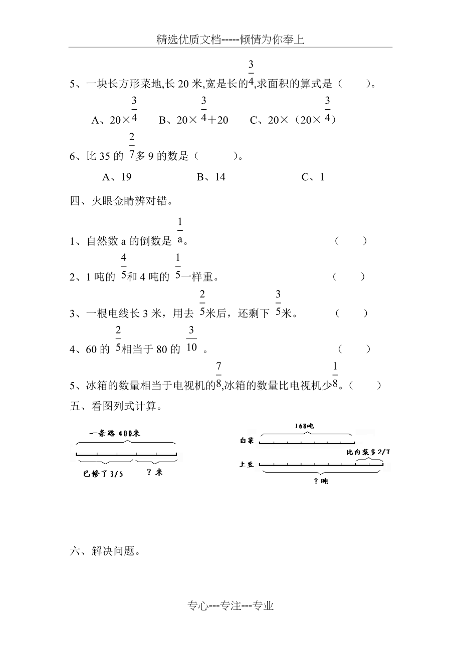 六年级数学分数乘法练习题(共5页)_第3页