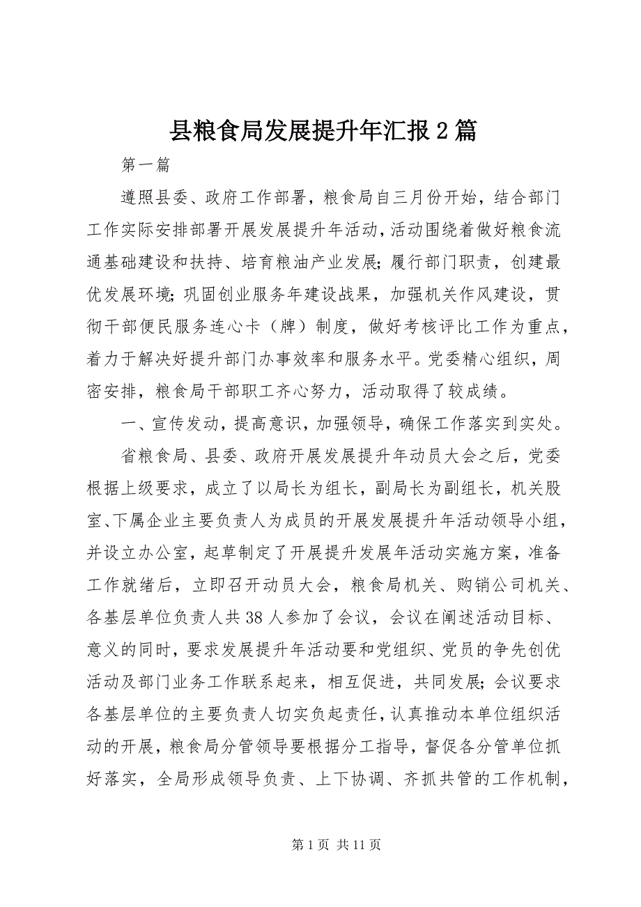 县粮食局发展提升年汇报2篇_第1页