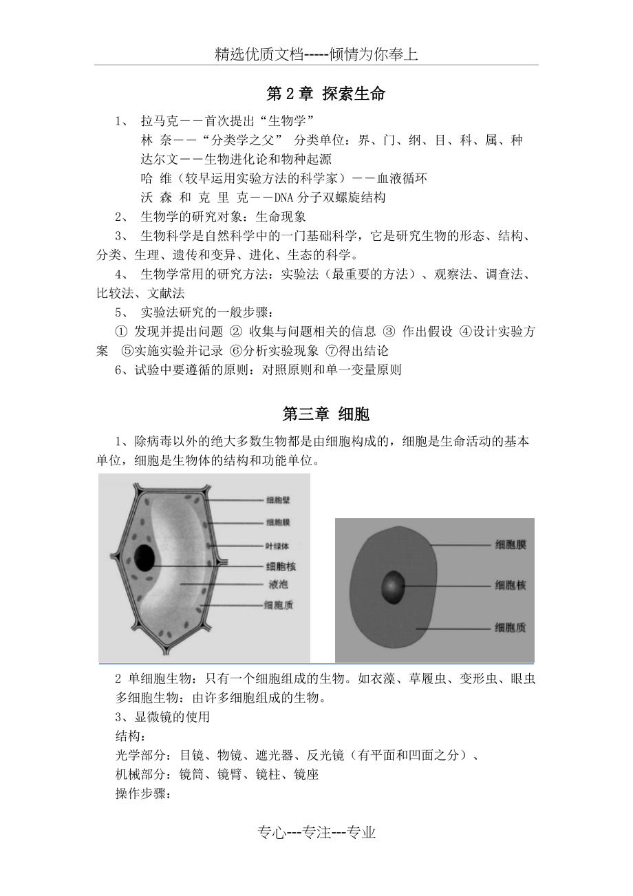 北师大版七年级上册生物复习提纲汇总(共10页)_第2页