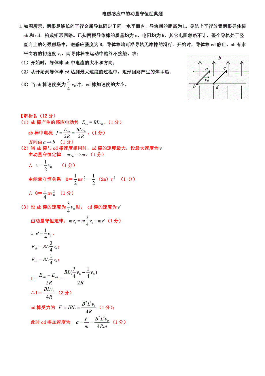 电磁感应中的动量守恒经典题[共7页]_第1页