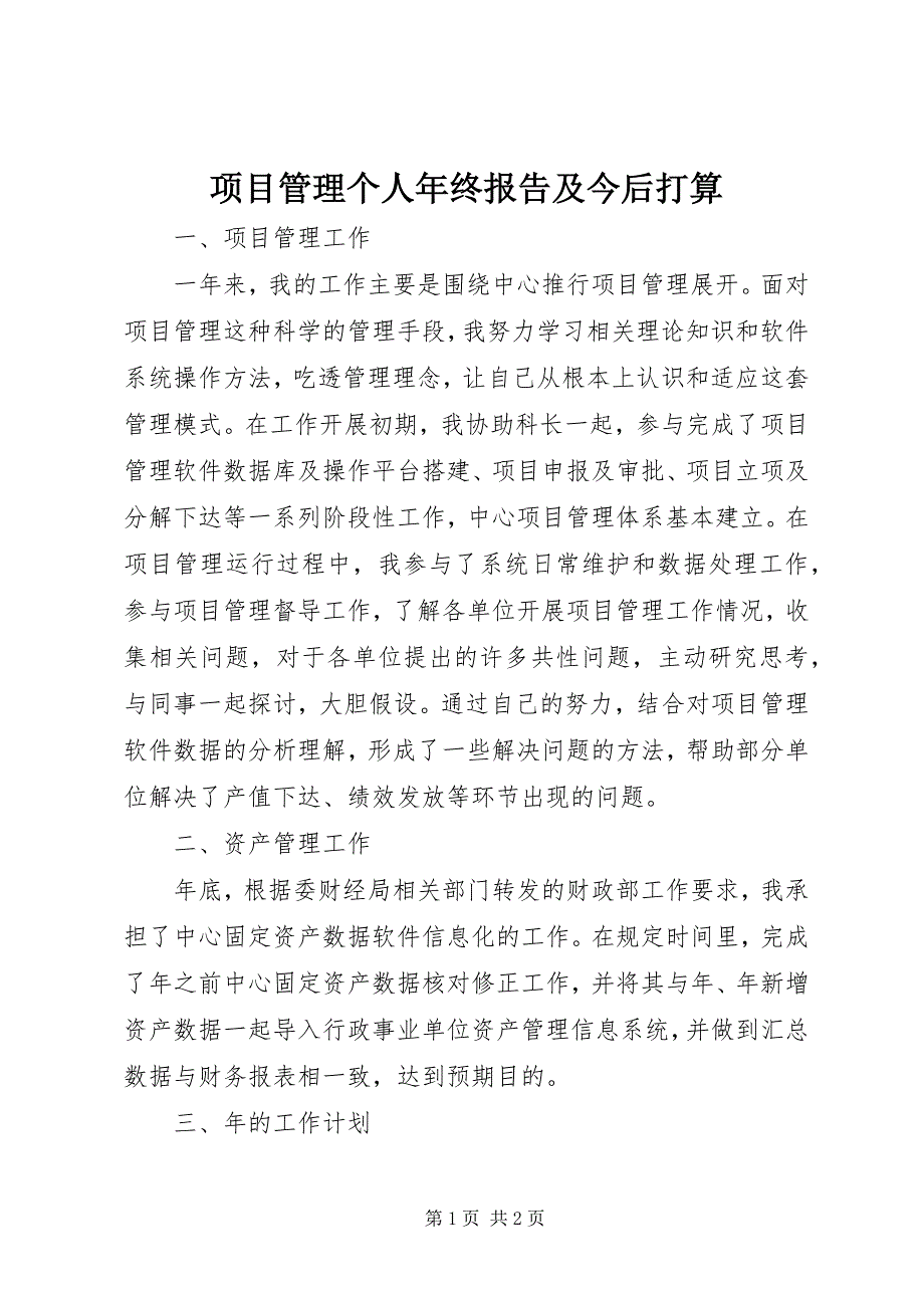 项目管理个人年终报告及今后打算 (3)_第1页