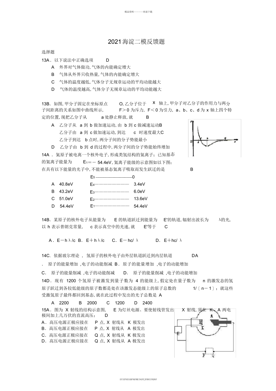 2013北京海淀高三物理二模含答案_第1页