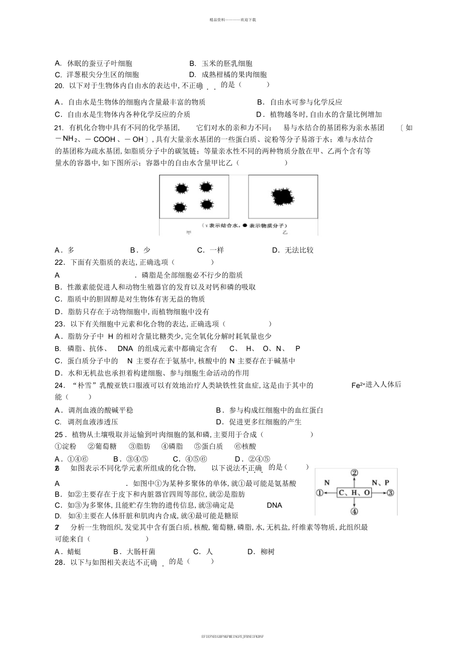 2014-2015学年第一学期高一期中考试生物试题_第4页