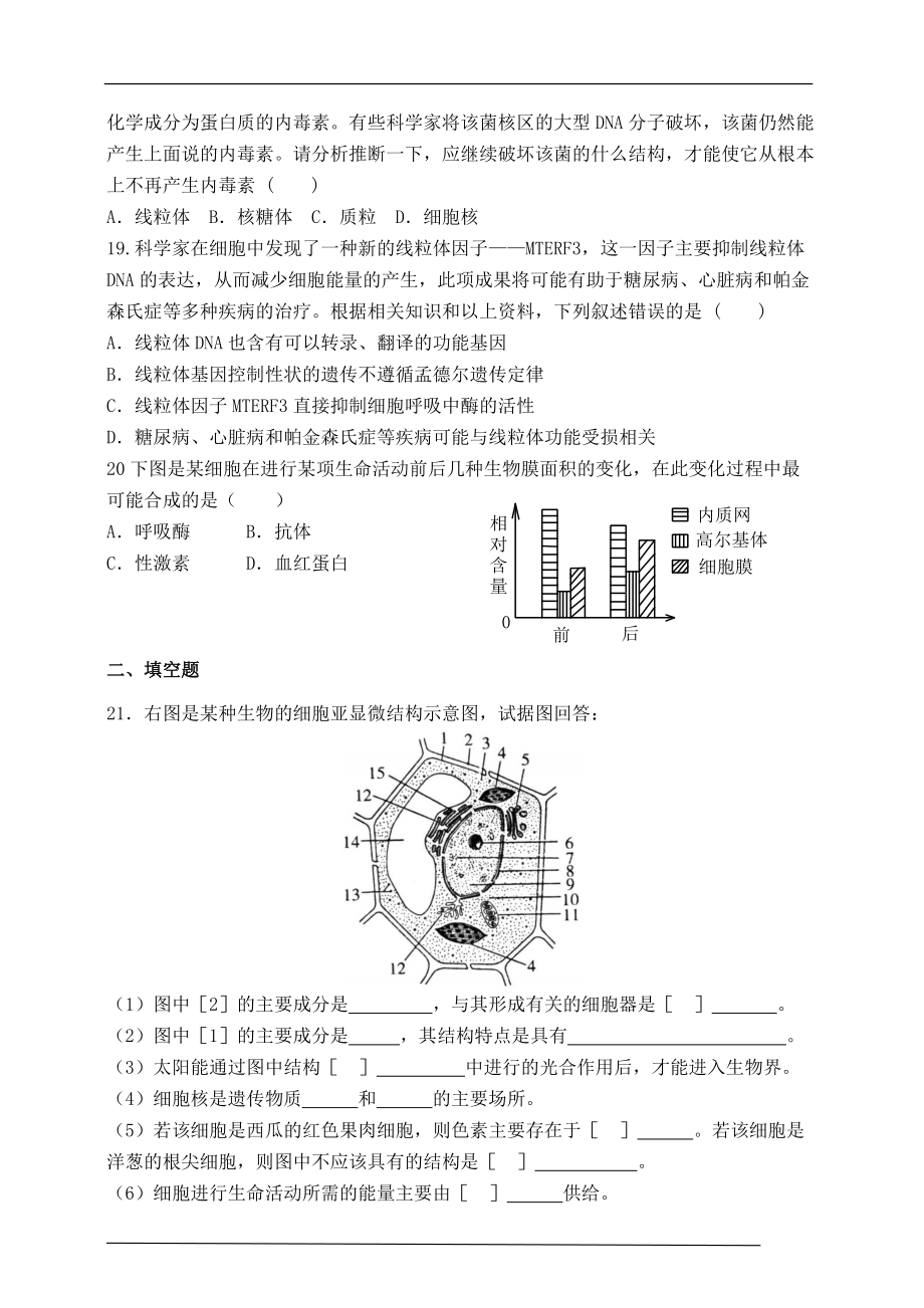 同步练习（含答案） 细胞器-系统内的分工合作（人教版必修一）_第4页