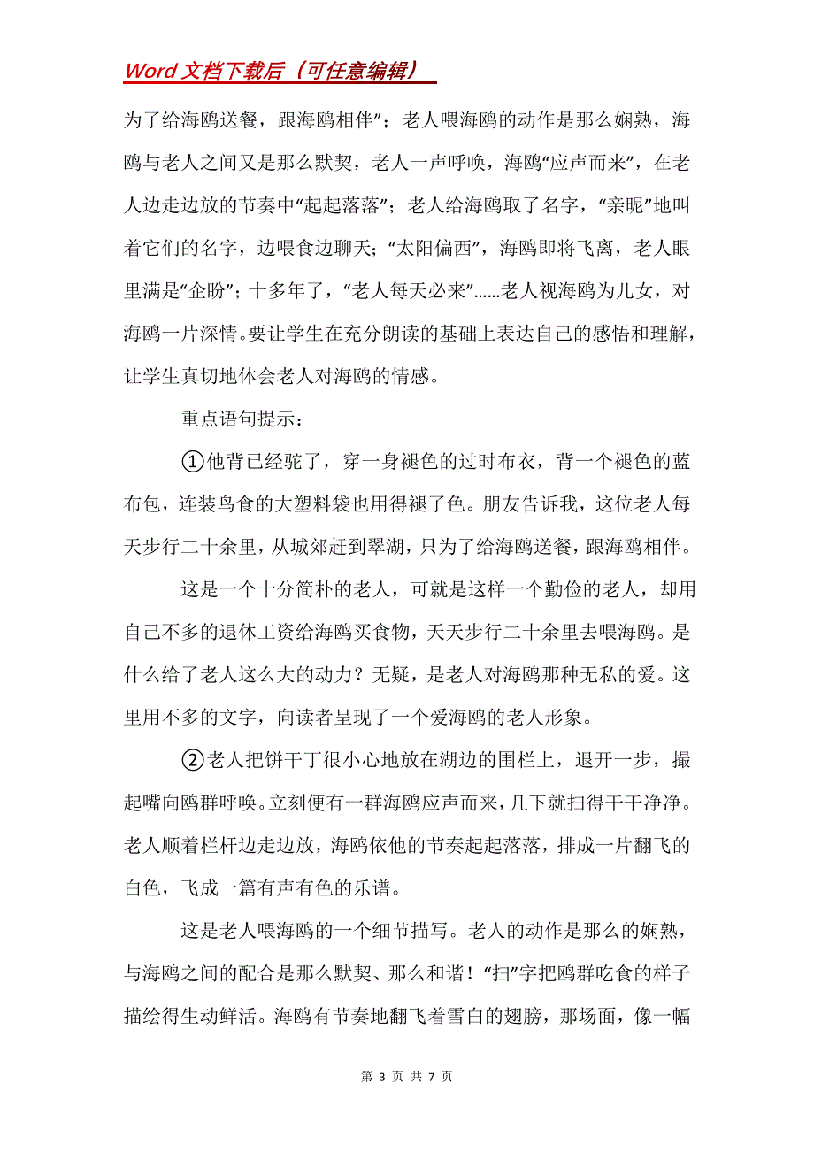 《老人与海鸥》教学设计一_第3页