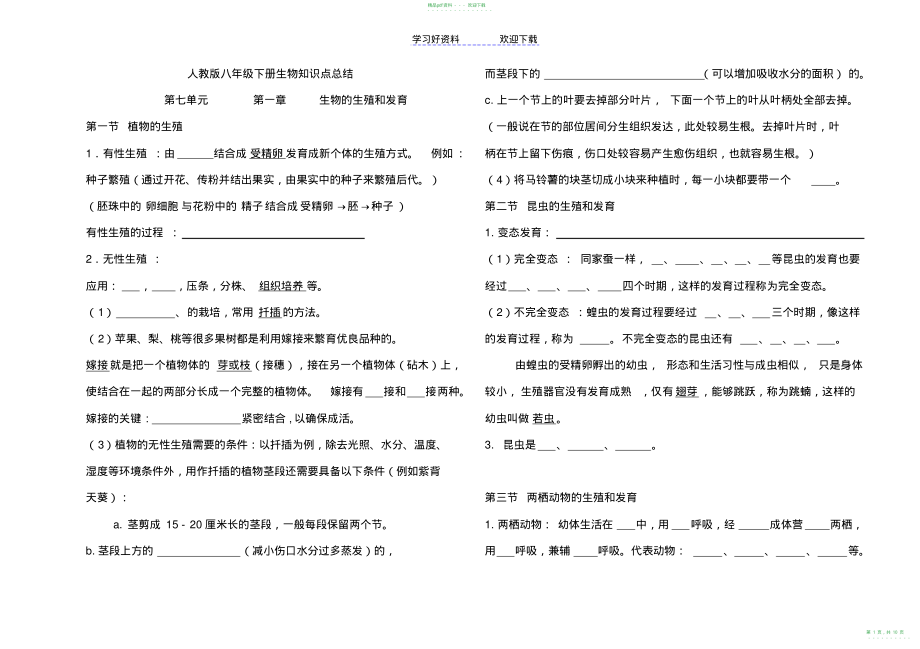 2022年人教版八年级下册生物知识点_第1页