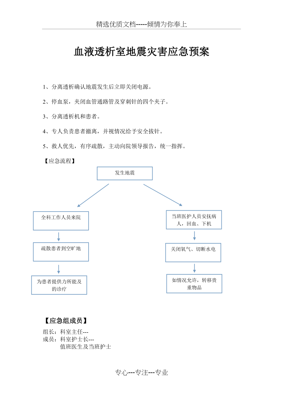 血液透析室地震灾害应急预案(共1页)_第1页