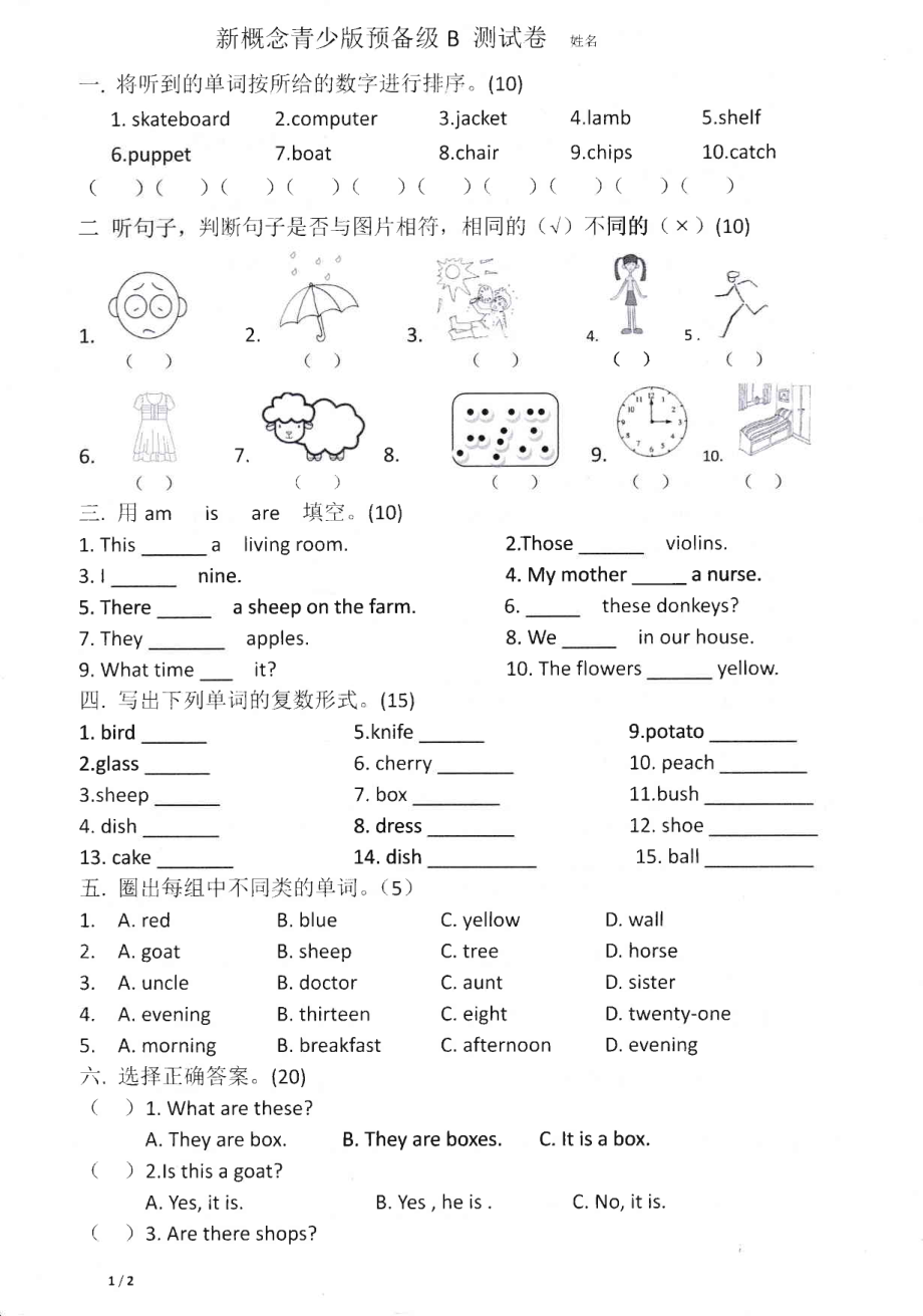 青少版新概念预备级B测试题_第1页