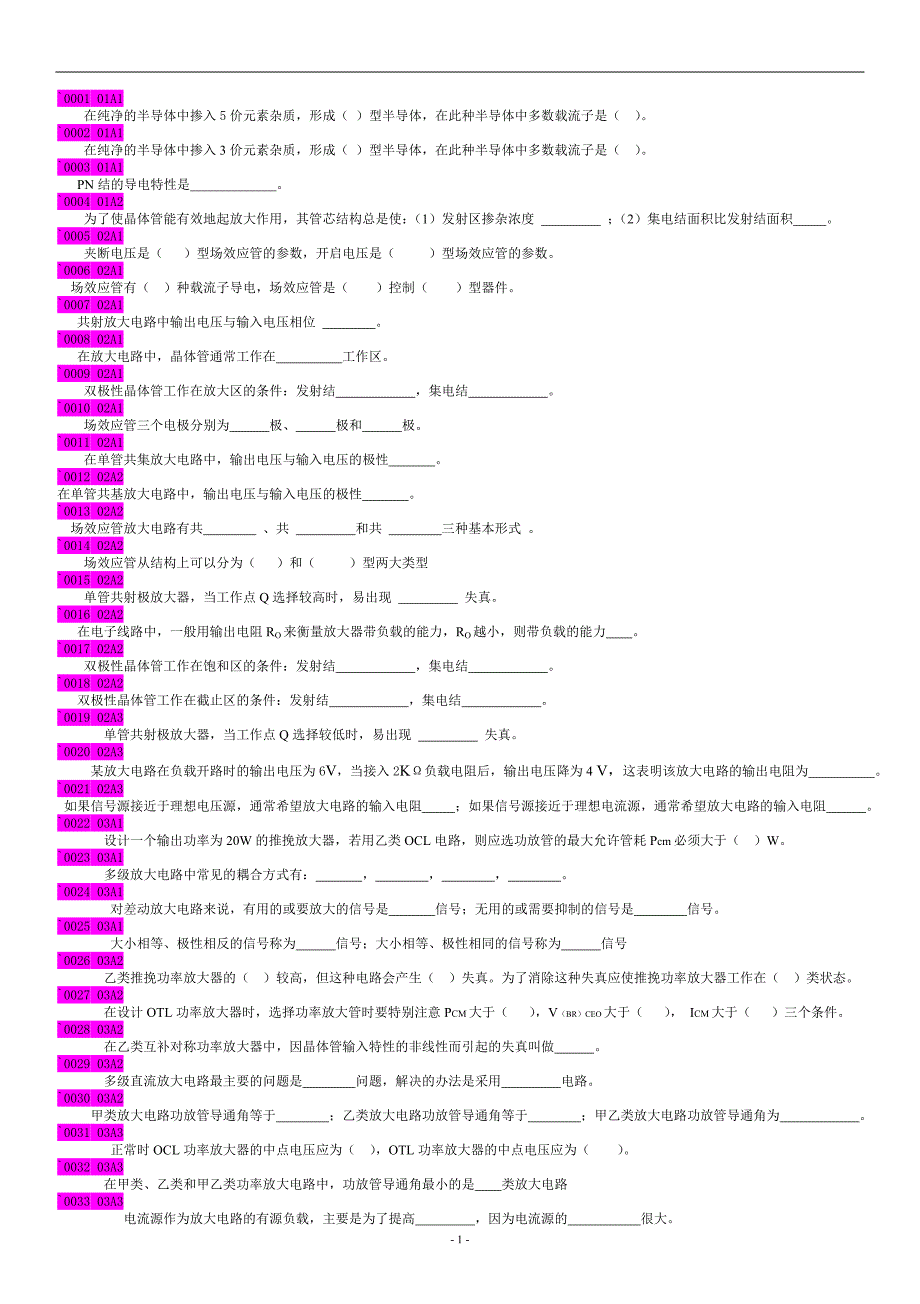 模电(填空+选择+大题共224道)题目和答案_第1页