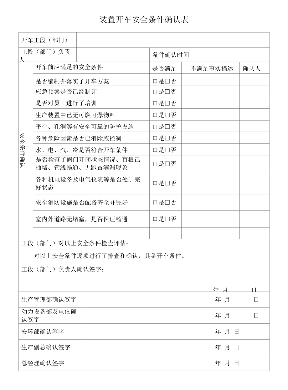 装置开车安全条件确认表、培训_第1页