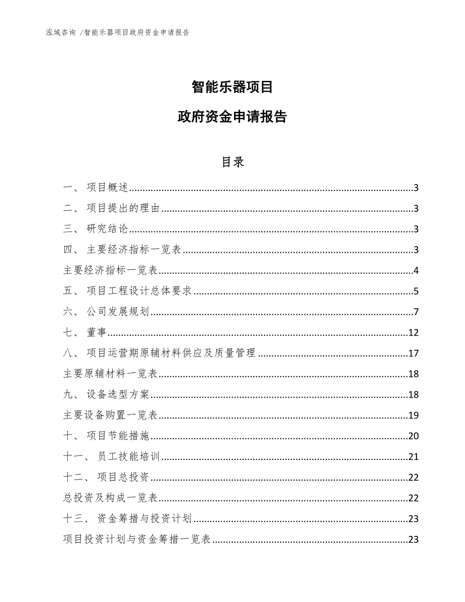 智能乐器项目政府资金申请报告（参考范文）_第1页