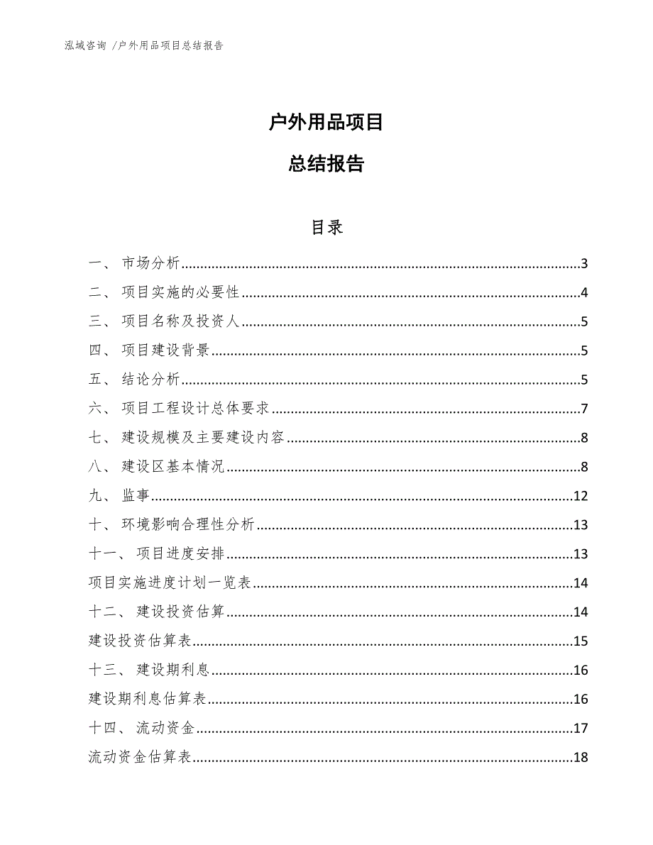 户外用品项目总结报告（模板范本）_第1页