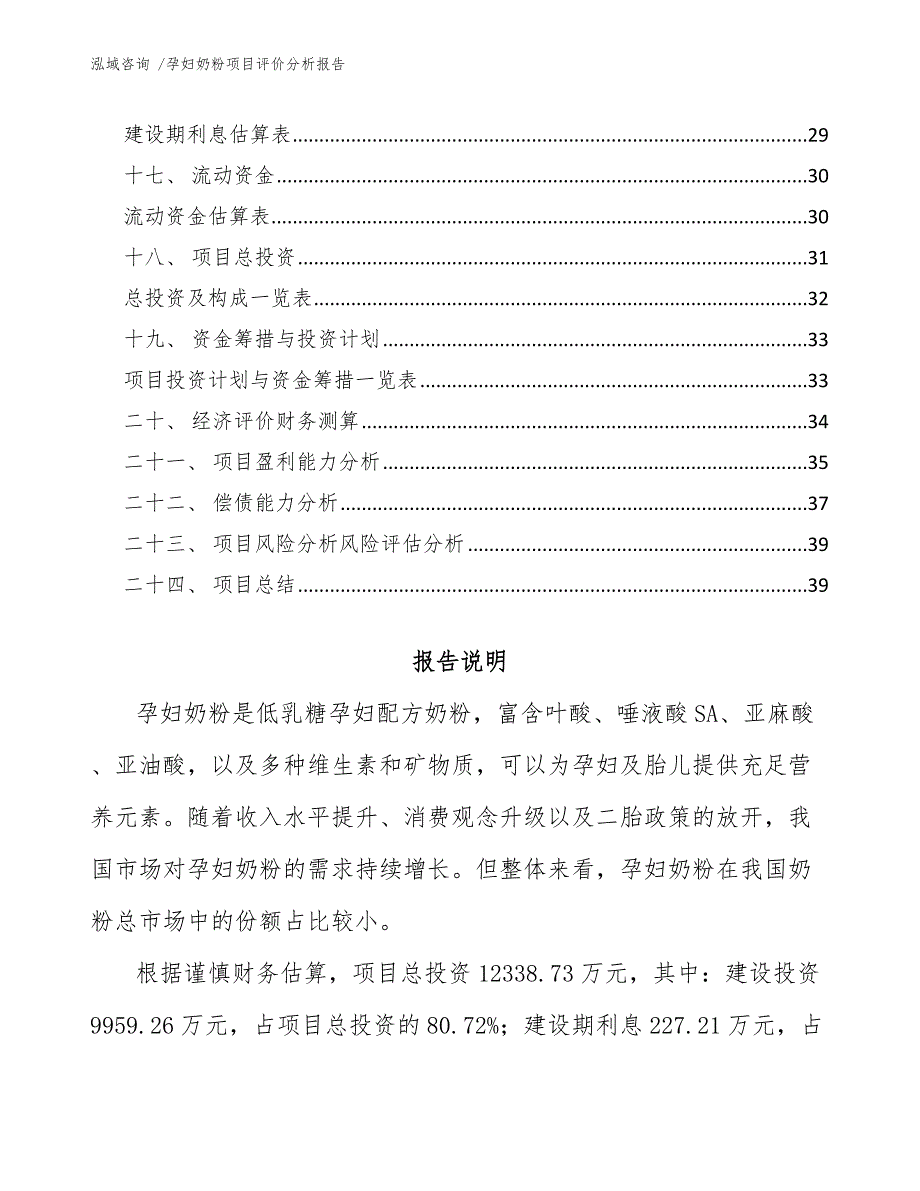 孕妇奶粉项目评价分析报告（范文模板）_第2页