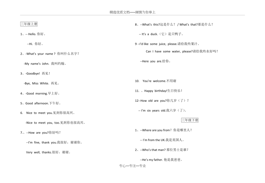 人教版小学英语三至六年级重点句型(共8页)_第1页