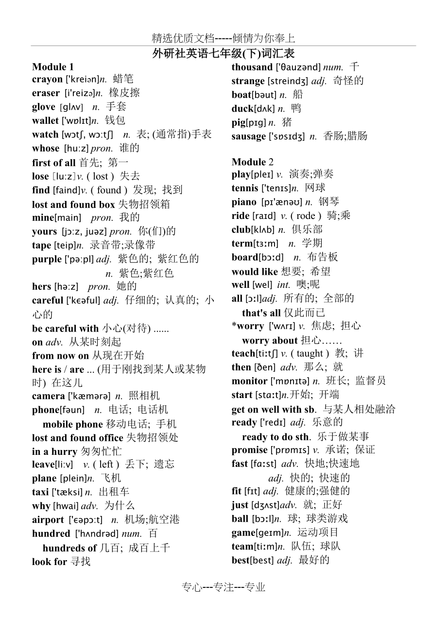 外研版七年级下册词汇表(共7页)_第1页