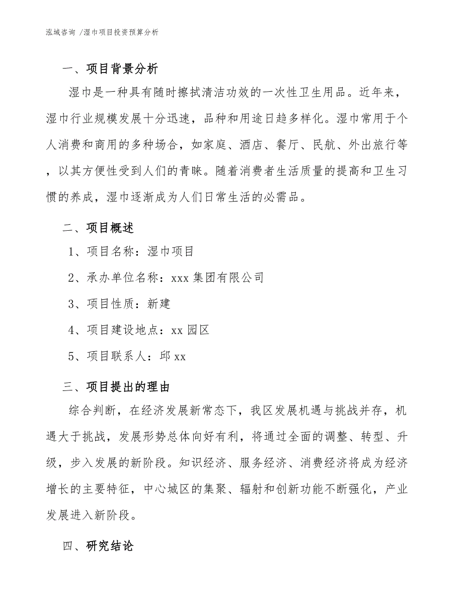 湿巾项目投资预算分析（模板）_第3页