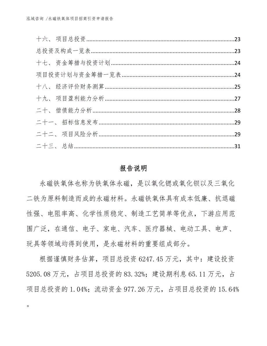 永磁铁氧体项目招商引资申请报告（模板参考）_第2页