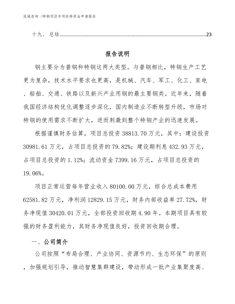 特钢项目专项扶持资金申请报告（参考范文）_第2页