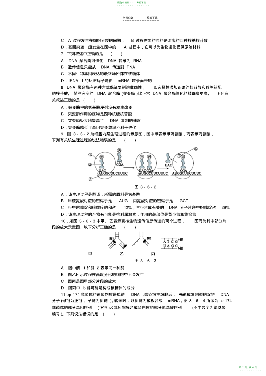 2022年高考生物二轮复习方案专题限时集训专题六遗传的分子基础含解析_第2页