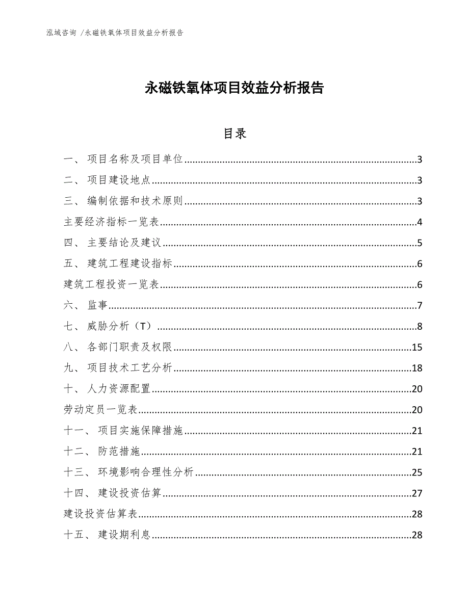 永磁铁氧体项目效益分析报告（模板）_第1页