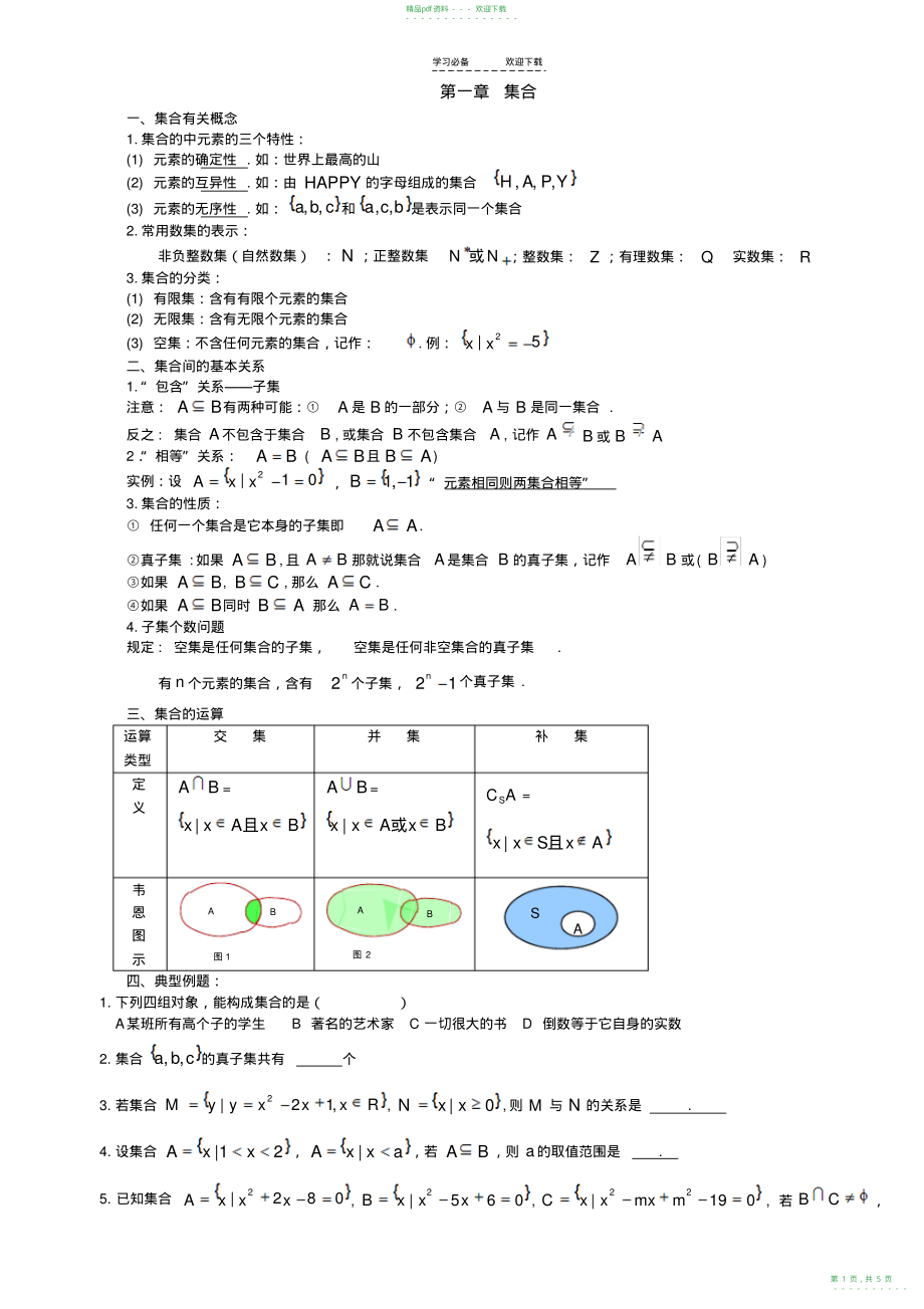 2022年高一数学必修一知识+典型习题整理_第1页